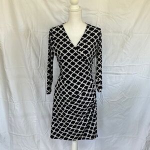 Black & White Geometric Wrap-Style Dress